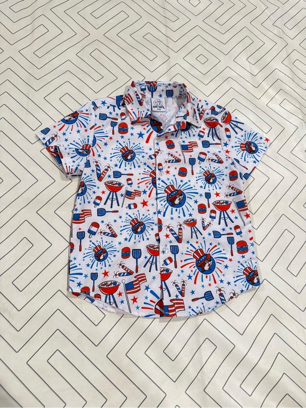 Buc-Ees Patriotic Print Short-Sleeve Button Down